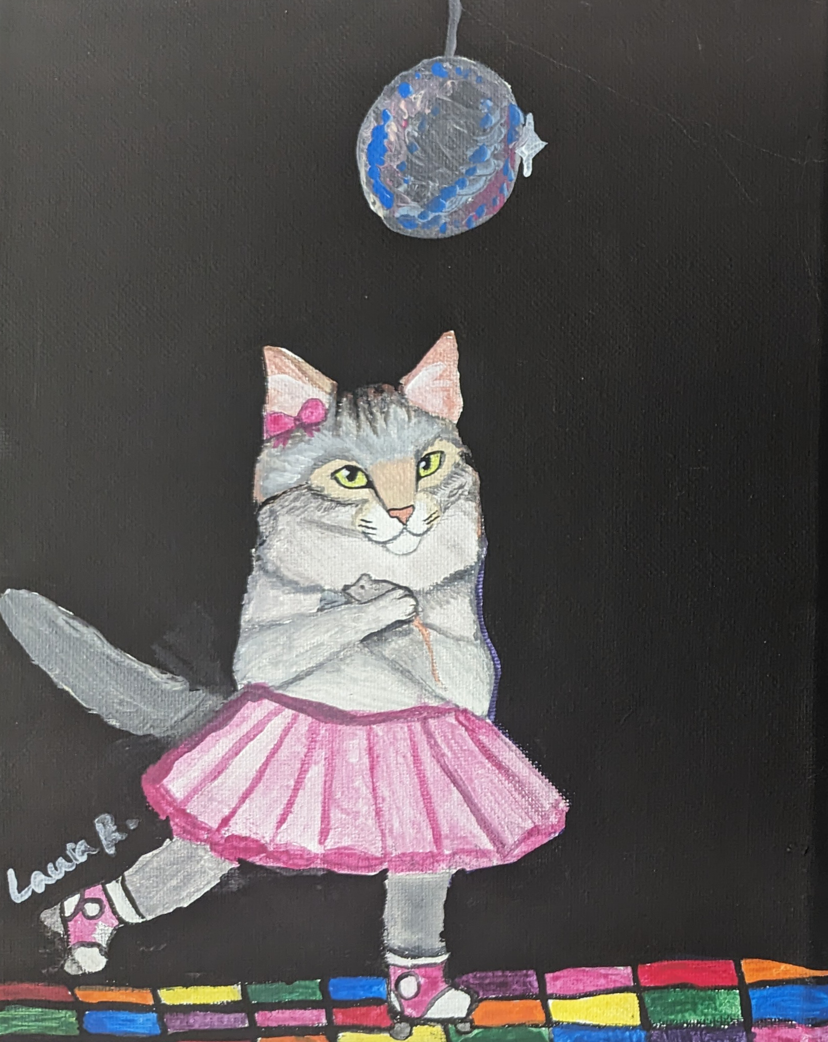 Painting titled 'Disco Cat'
